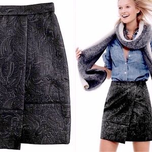NWT J.Crew Black Metallic Faux Wrap Mini Skirt